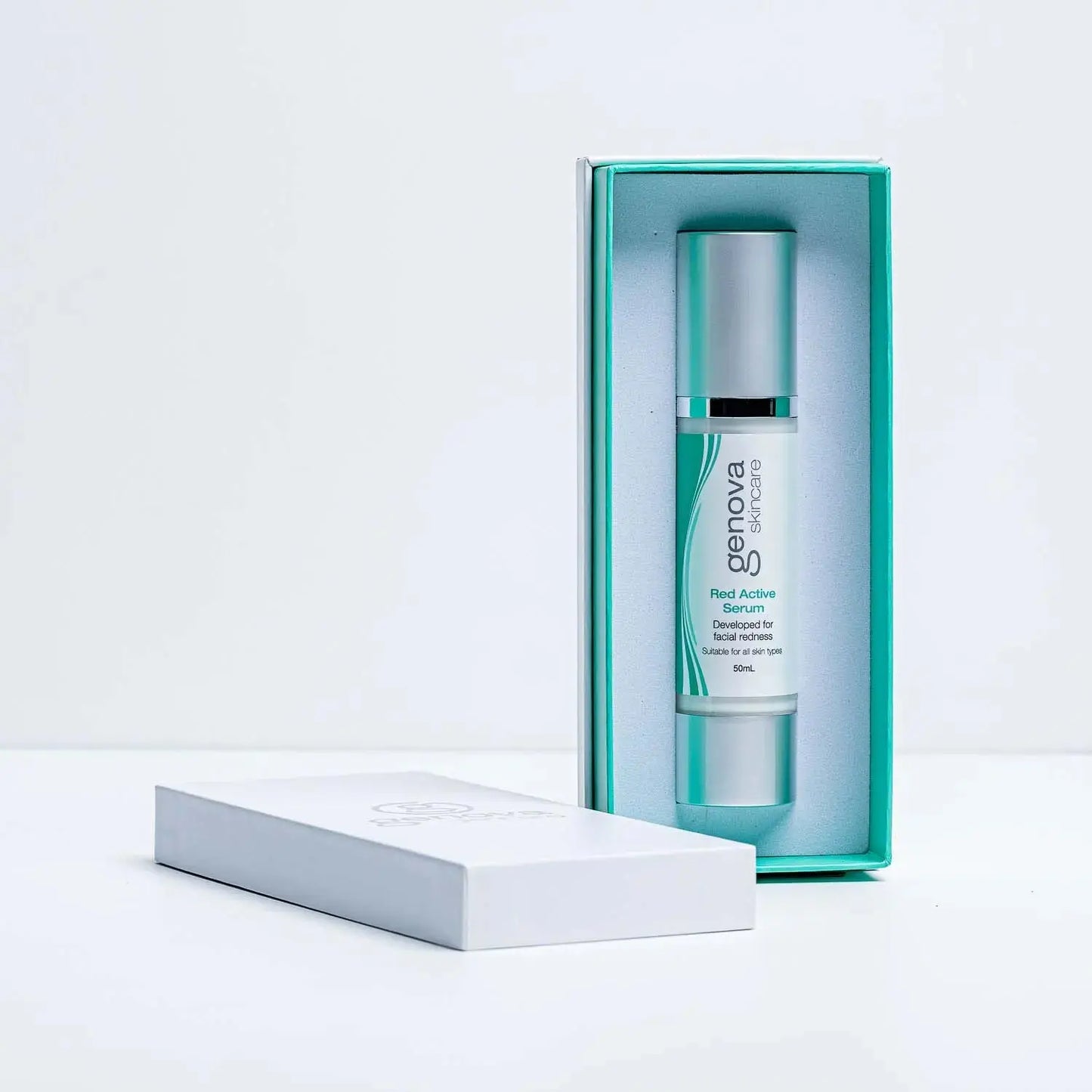 Genova Red Active Serum 50ml in branded gift box packaging, Australian skincare serum for facial redness developed for sensitive skin