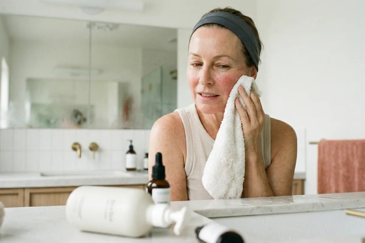 A woman washing her face with cleanser