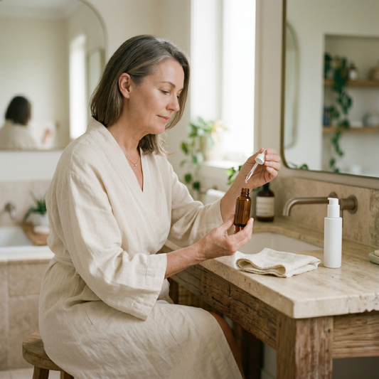 Australian woman over 45 considering acid serum for menopausal skin