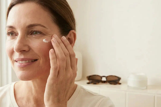 A woman with crows feet during menopause