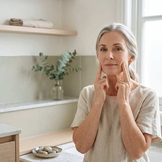 A woman massaging her face