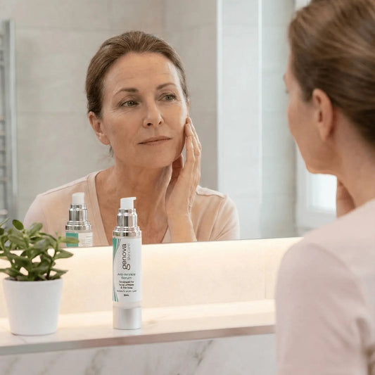 Woman applying Genova Anti-Wrinkle Serum