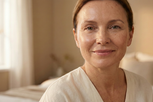 A woman with a gentle brightening Routine