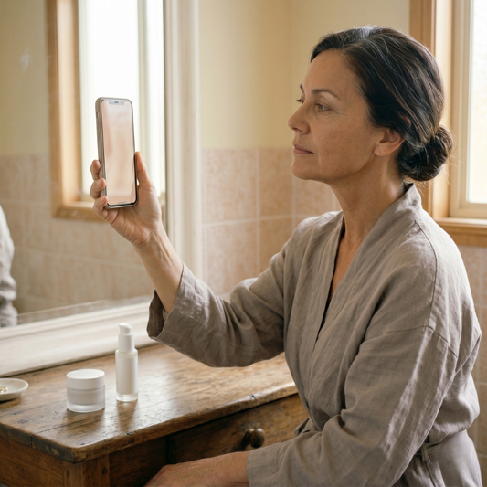 Australian woman over 50 weighing HIFU for menopausal jawline firming