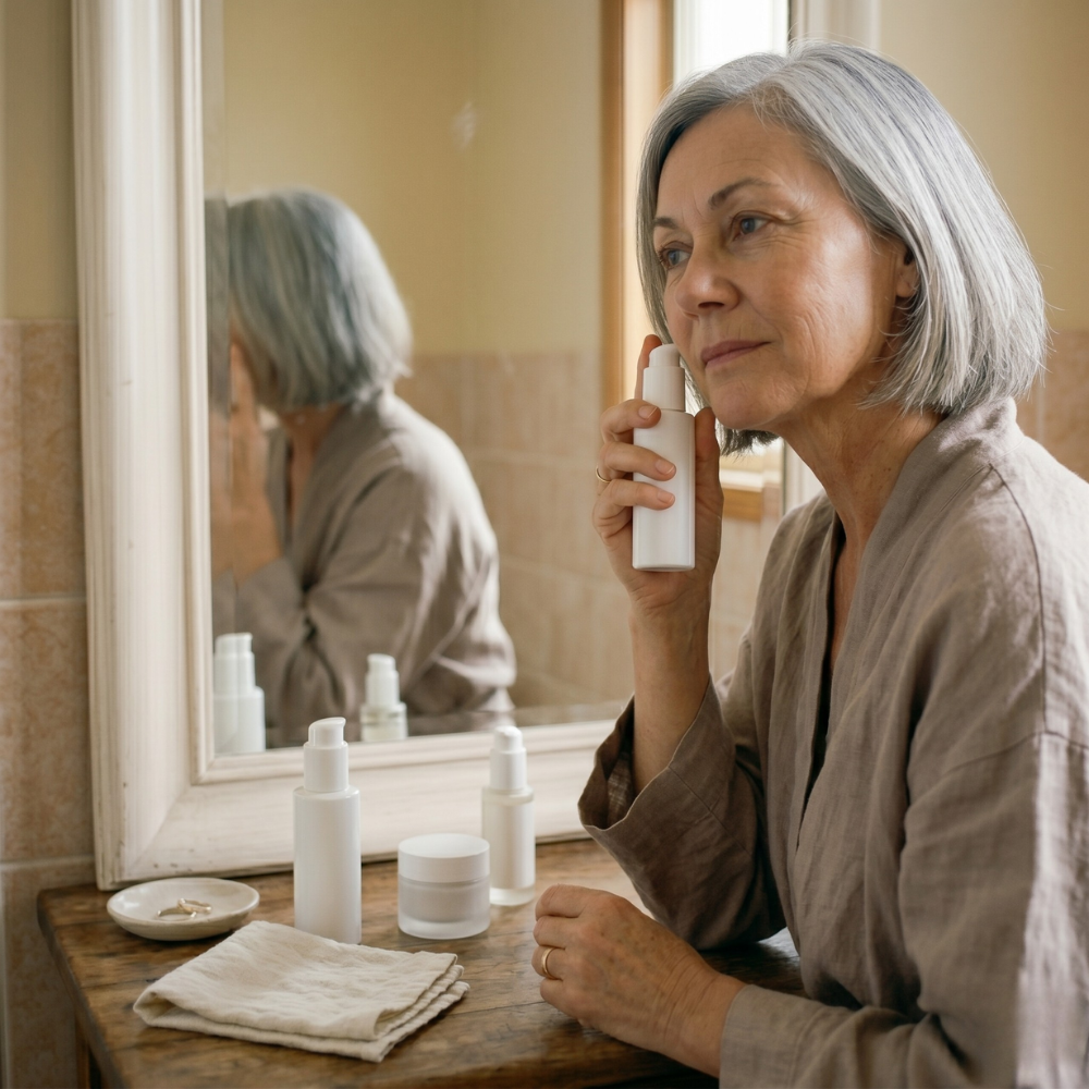 Australian woman over 50 building weekly home routine versus Hydrafacial