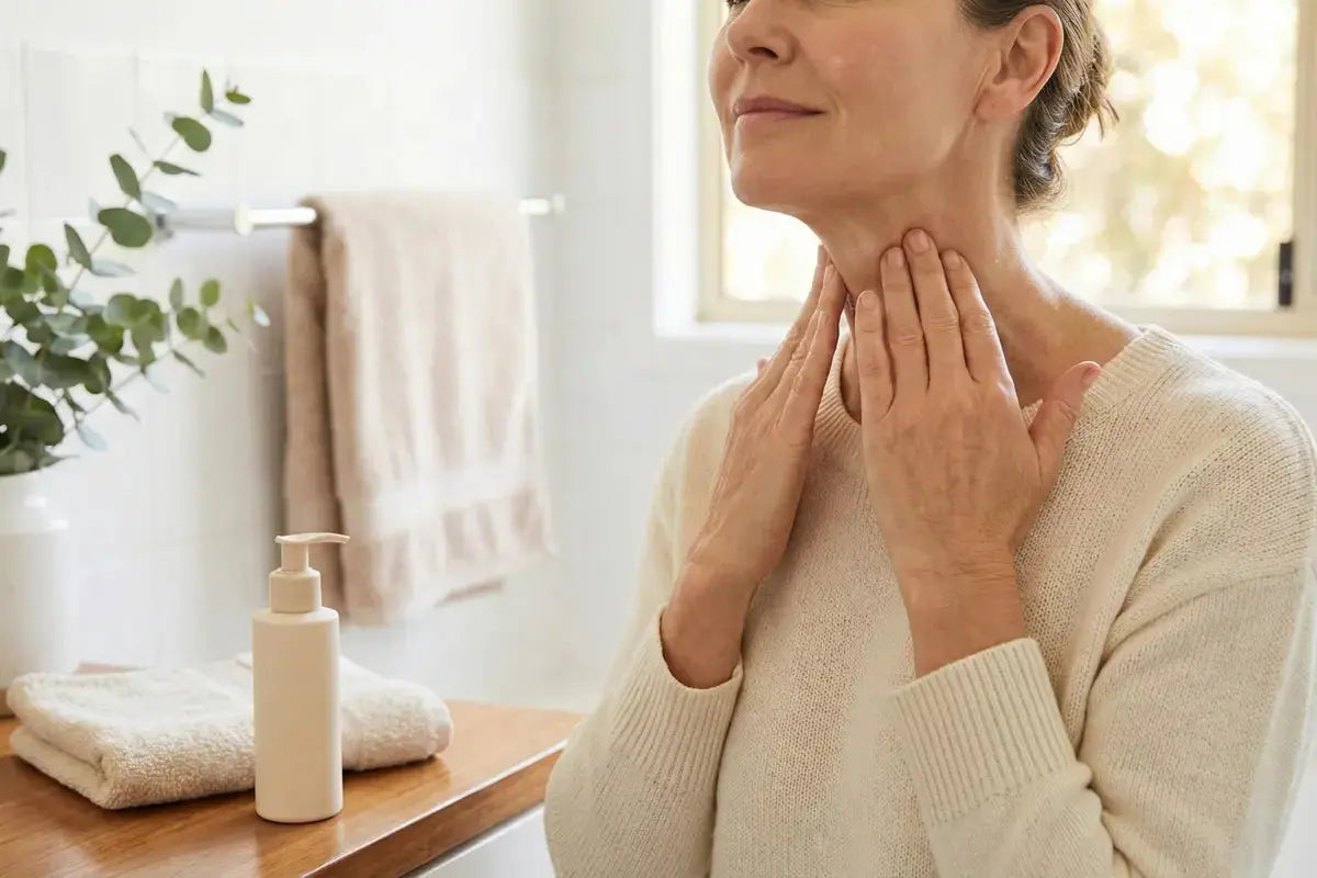 A woman with crepey skin on her neck