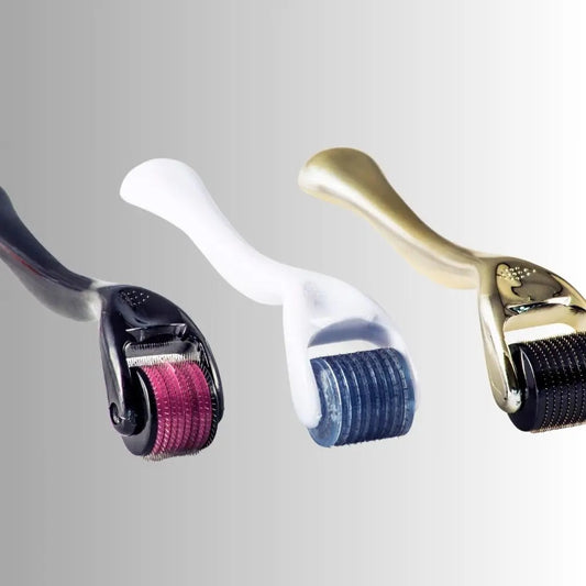 Derma roller being used on facial skin during a skin needling treatment