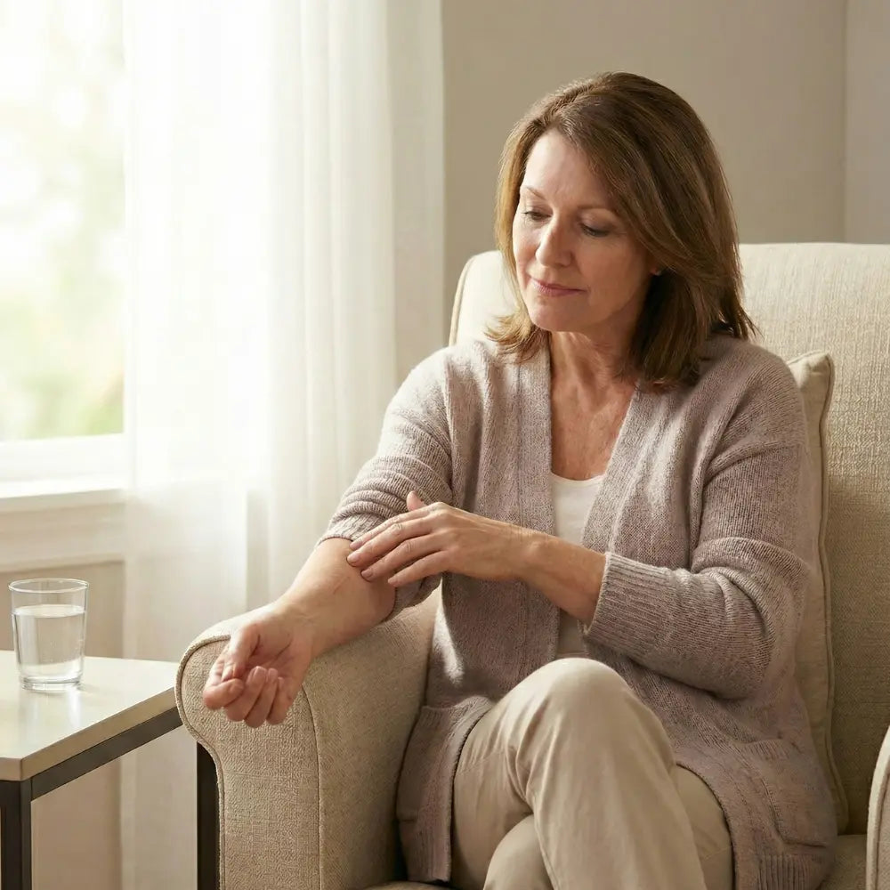 A woman looking at her scar