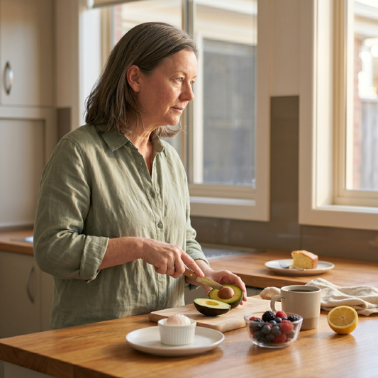 Australian woman over 45 choosing savoury breakfast for menopausal skin