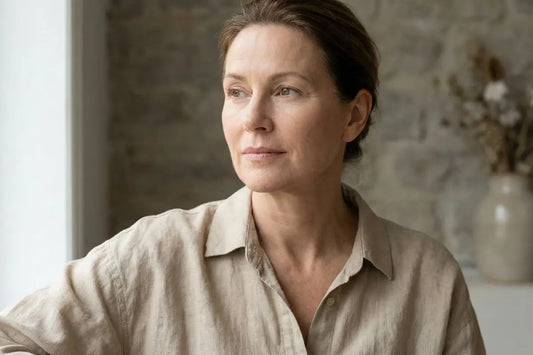 A woman thinking about her skincare