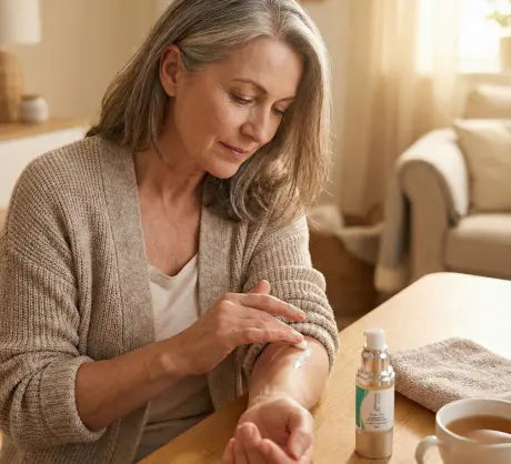 A Woman Applying Genova Scar Gel To Her Arm