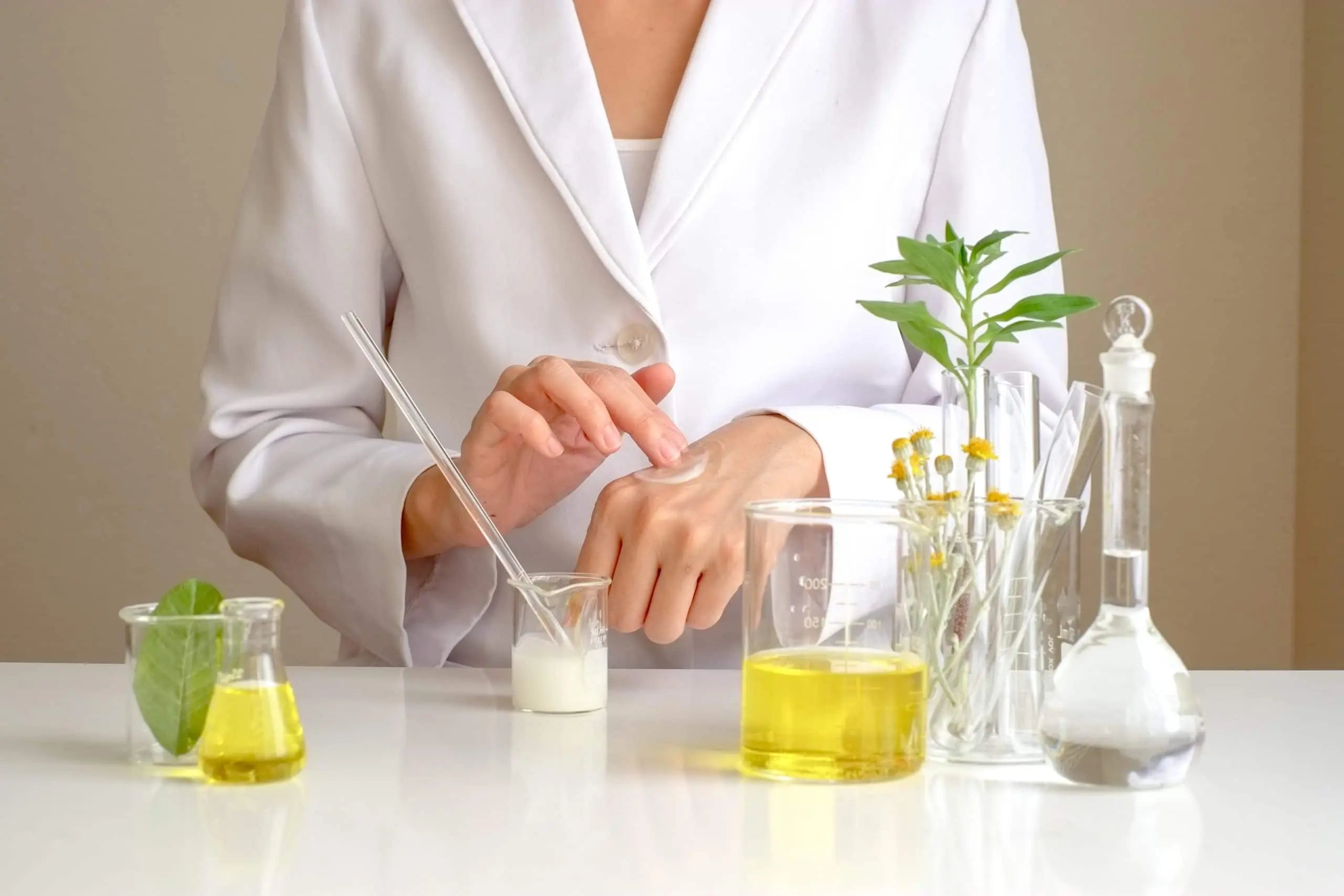 Skincare creams and serums showing different textures and consistencies