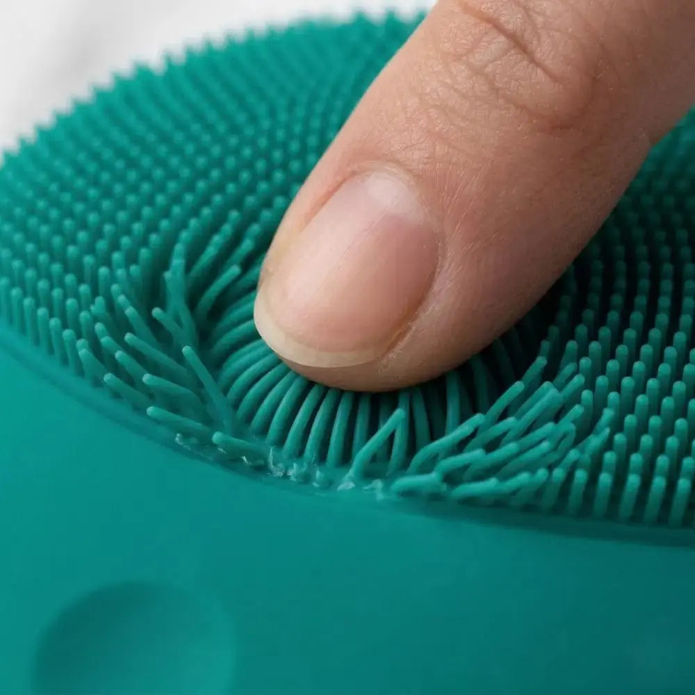 Close-up of Genova GO Silicone Facial Cleanser soft silicone bristles, hygienic non-porous surface designed for gentle deep pore cleansing on sensitive and mature skin